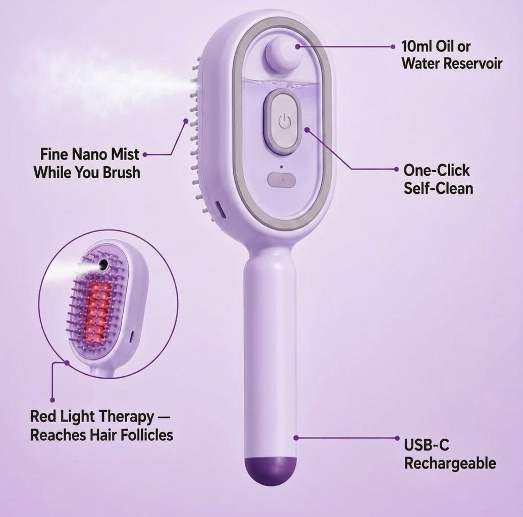 Velvete™HydroSteam Infusion Brush-Detangle, Hydrate & Smooth Any Hair Type
